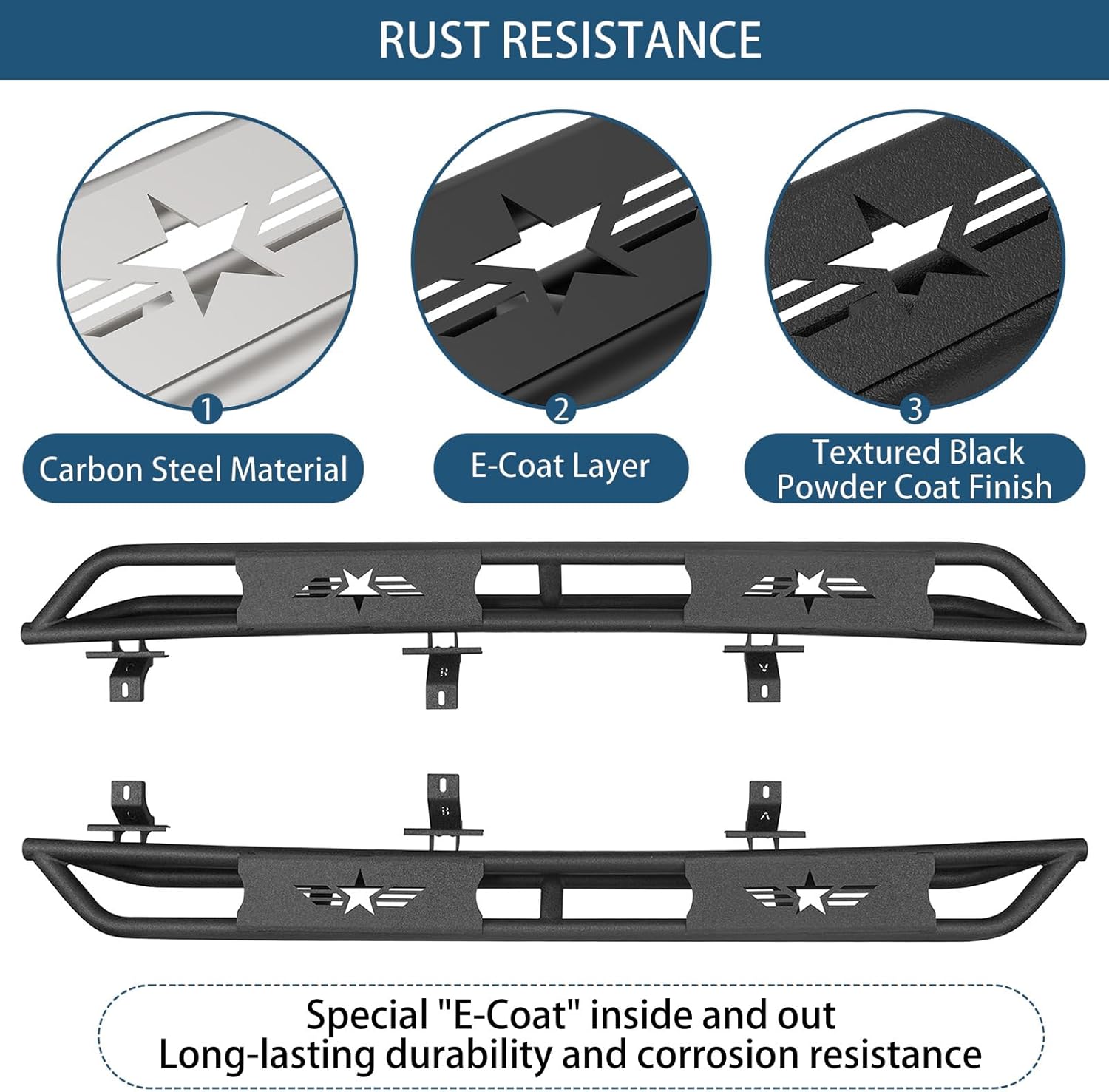 Hooke Road Gladiator Running Board Cab Length Side Step Nerf Bars for Jeep Gladiator JT 2020 2021 2022 2023 2024 2025 2026, Tube Rock Slider Rails