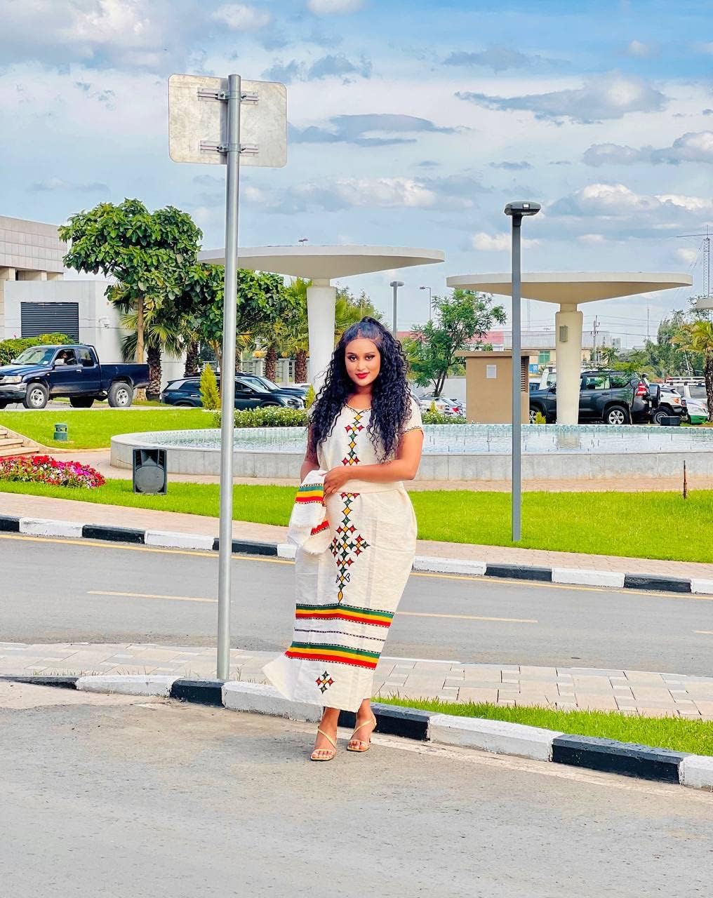 Authentic Ethiopian Hand-Embroidered Coffee Dress with Scarf and Belt: A Traditional and Timeless Work of Art