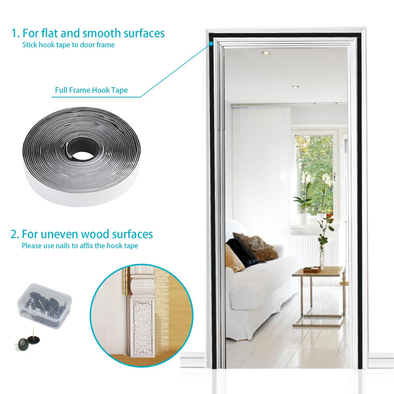 Apalus Zanzariera con Magneti per Porte, 100 x 220CM - Rete Fine, Tenda Totalmente Magnetica, si Chiude da Sola - Non Accorciabile (Nero)