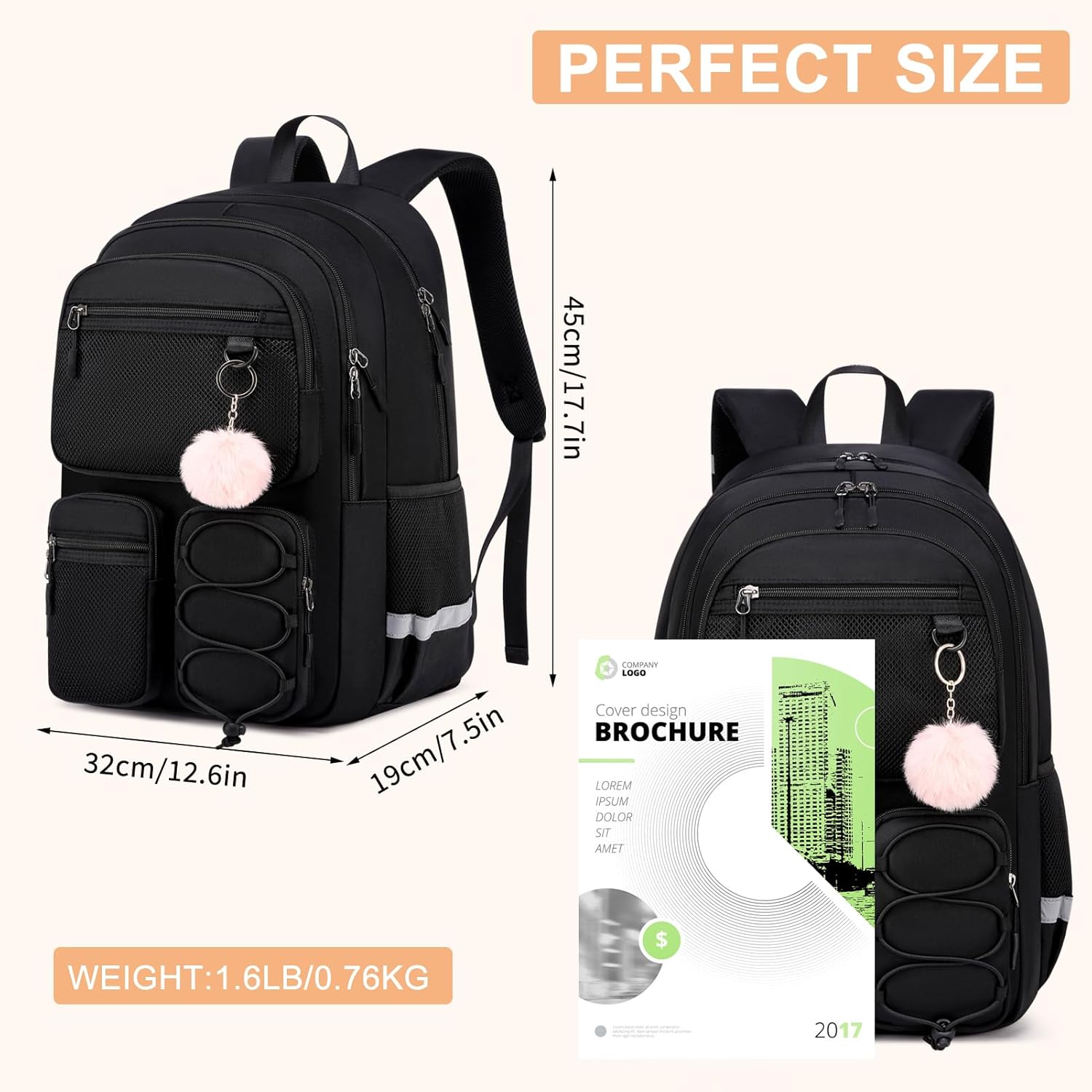 School Backpack for Teen Girls, Cute College Back Pack for Women, Kids Backpack for Girls, Middle Students School BookBag, 15.6 Inch Laptop Bag Travel Back Pack, Black - Image 3