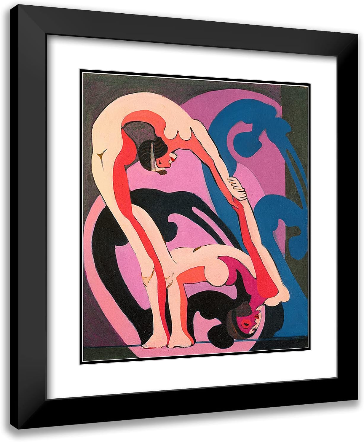ArtDirect Ernst Ludwig Kirchner 20x23 Black Modern Frame and Double Matted Museum Art Print Titled - Two Acrobats (1932-1933)