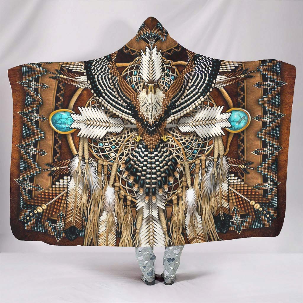 Native American Mandala Dreamcatcher Hooded Blanket Super Soft Hoodie Throw Lovely Cloak Wrap Cushion Travel Blanket for Adults & Kids White 60x80 inch