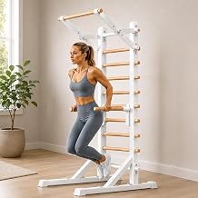Freestanding Swedish Ladder with Adjustable Dip Bar for Home Gym