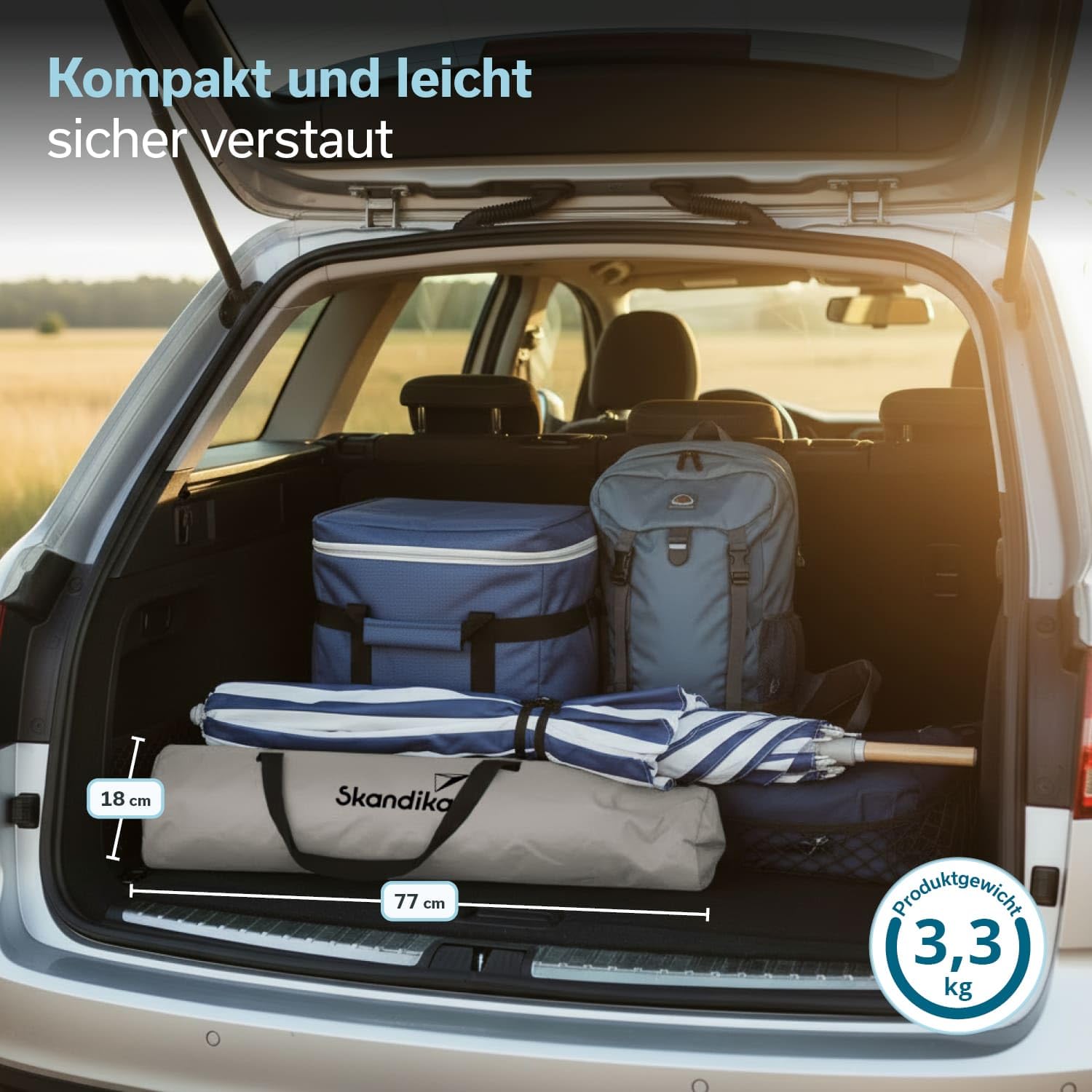 Skandika Strand Campingstuhl Beach | Bequemer Strandstuhl mit atmungsaktivem Mesh, Getränkehalter, niedrig, leicht zu transportieren, max. 136 kg | Faltbarer Klappstuhl, Liegestuhl (beige/türkis)