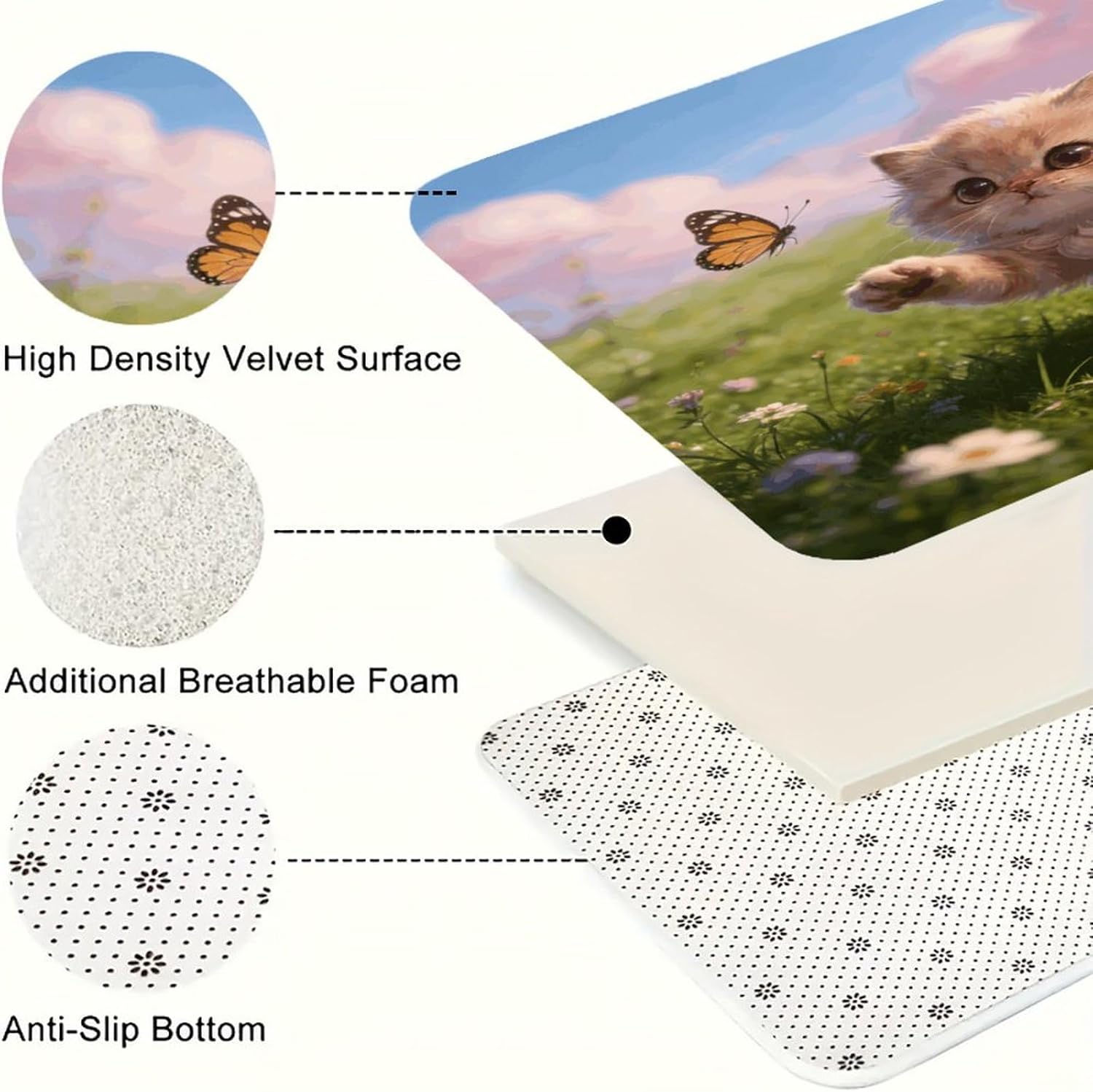 Chasing Butterflies Kitchen Mats for Floor 2PCS Kitchen Rugs 16"x24"+17"x47" Comfort Non-Slip Standing Desk Mat Sets Absorbent Entrance Runner Rugs Farmhouse Anti Fatigue Mat