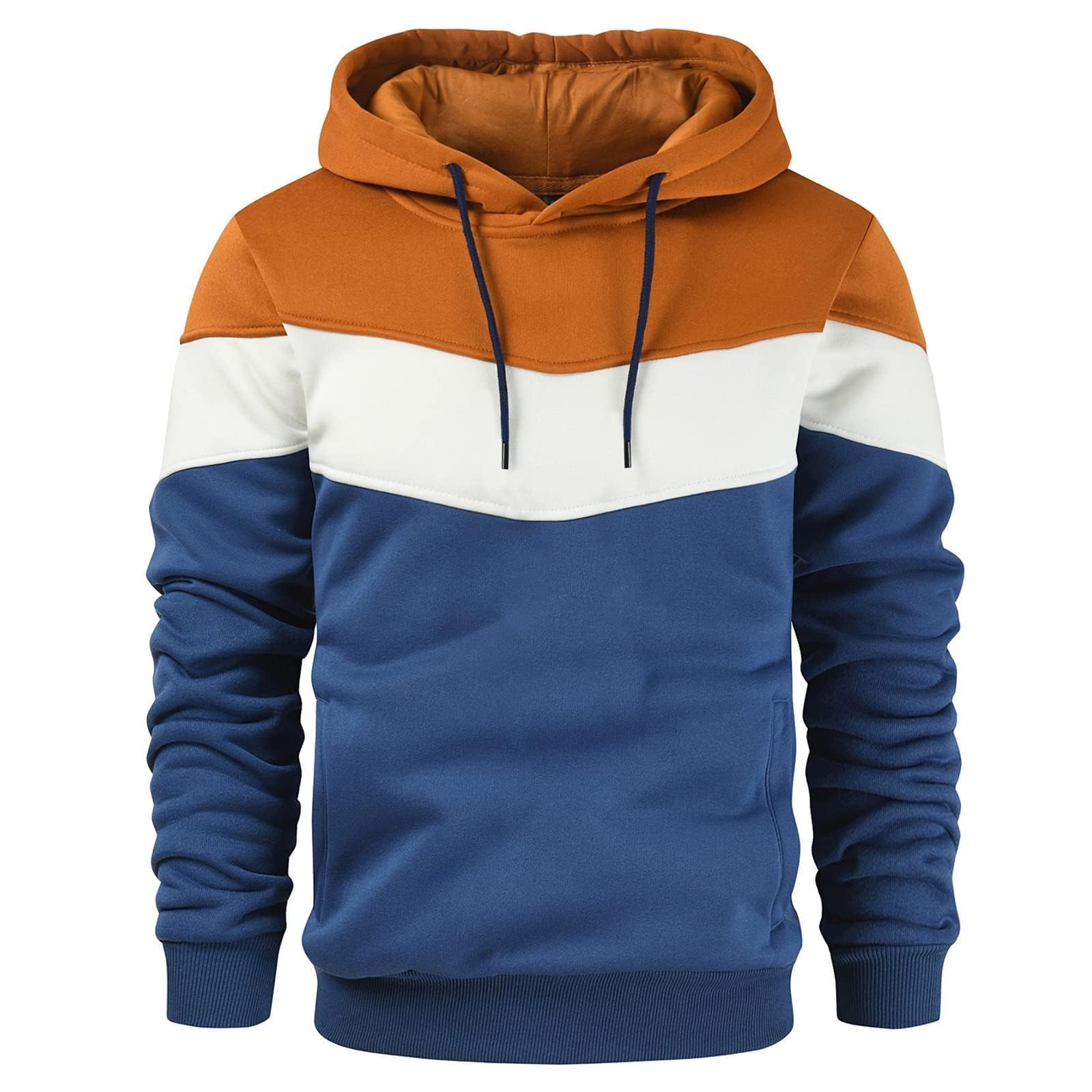 Men's Novelty Color Block Pullover Fleece Hoodie Casual Sweatshirt