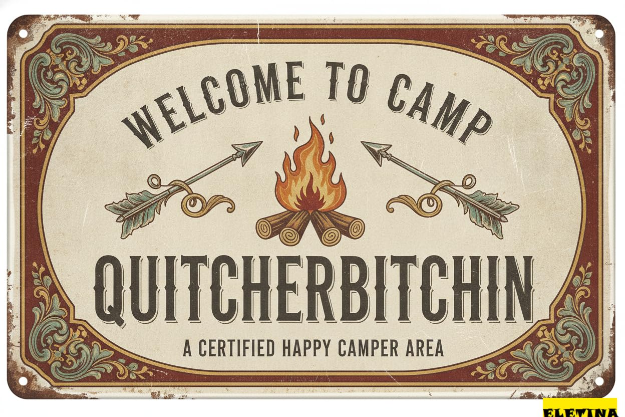 Welcome To Camp Retro Tin Sign, 8x12 Inch Decor