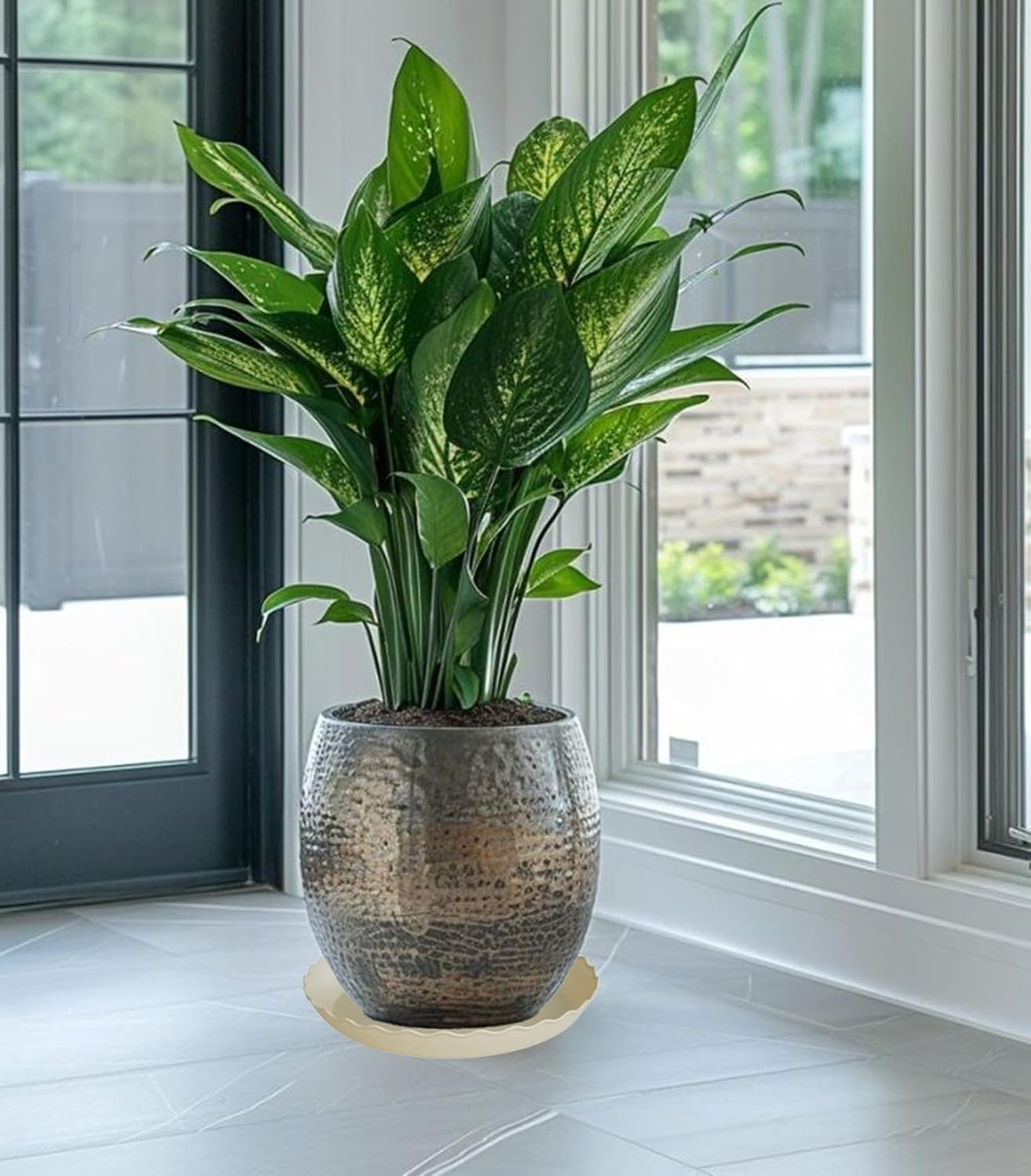 4 Pack Plant Saucer 14 inch, Heavy Duty Plastic Plant Saucers, Durable Plant Tray for Pots, Flower Saucers for Indoors, Plant Pot Saucers, Trays for Planter (Beige)