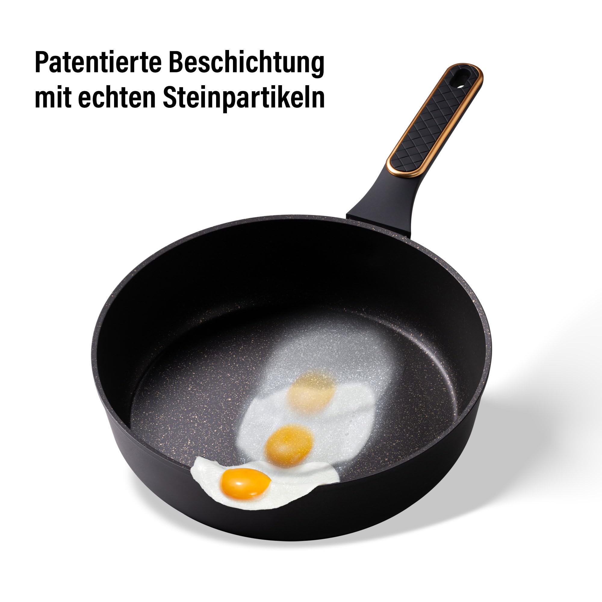 STONELINE Schmorpfanne 28 cm Antihaft Pfanne hoher Rand, Tiefe Pfanne mit Deckel Induktionspfanne Beschichtet mit echten Steinpartikeln, alle Herdarten Backofen, ohne Fett und Öl braten, Roségold