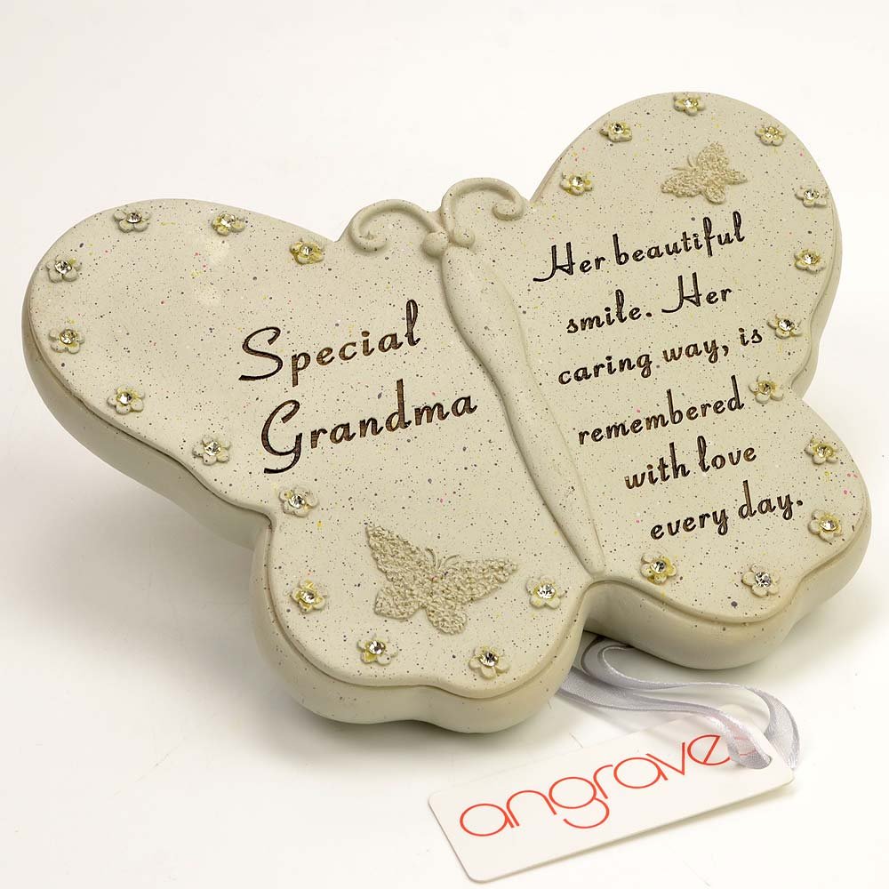 Angraves Special Grandma Diamante Butterfly Graveside Grave Memorial Plaque Ornament