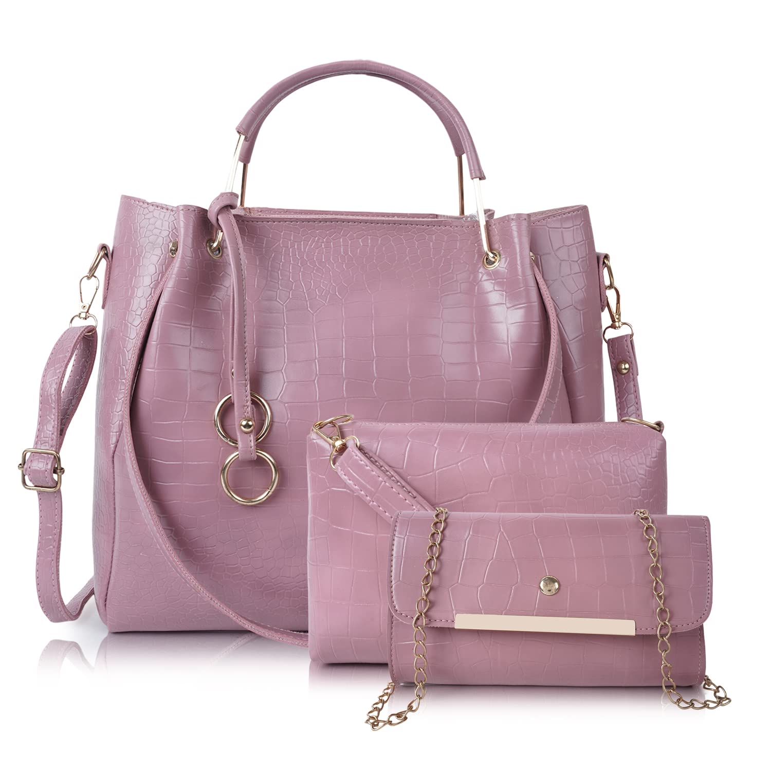 Envias Leatherette Handbags For Womens Ladies Combo Of 3 (D-64-Pink) (B0C3MQVRP5) Amazon Price History, Amazon Price Tracker