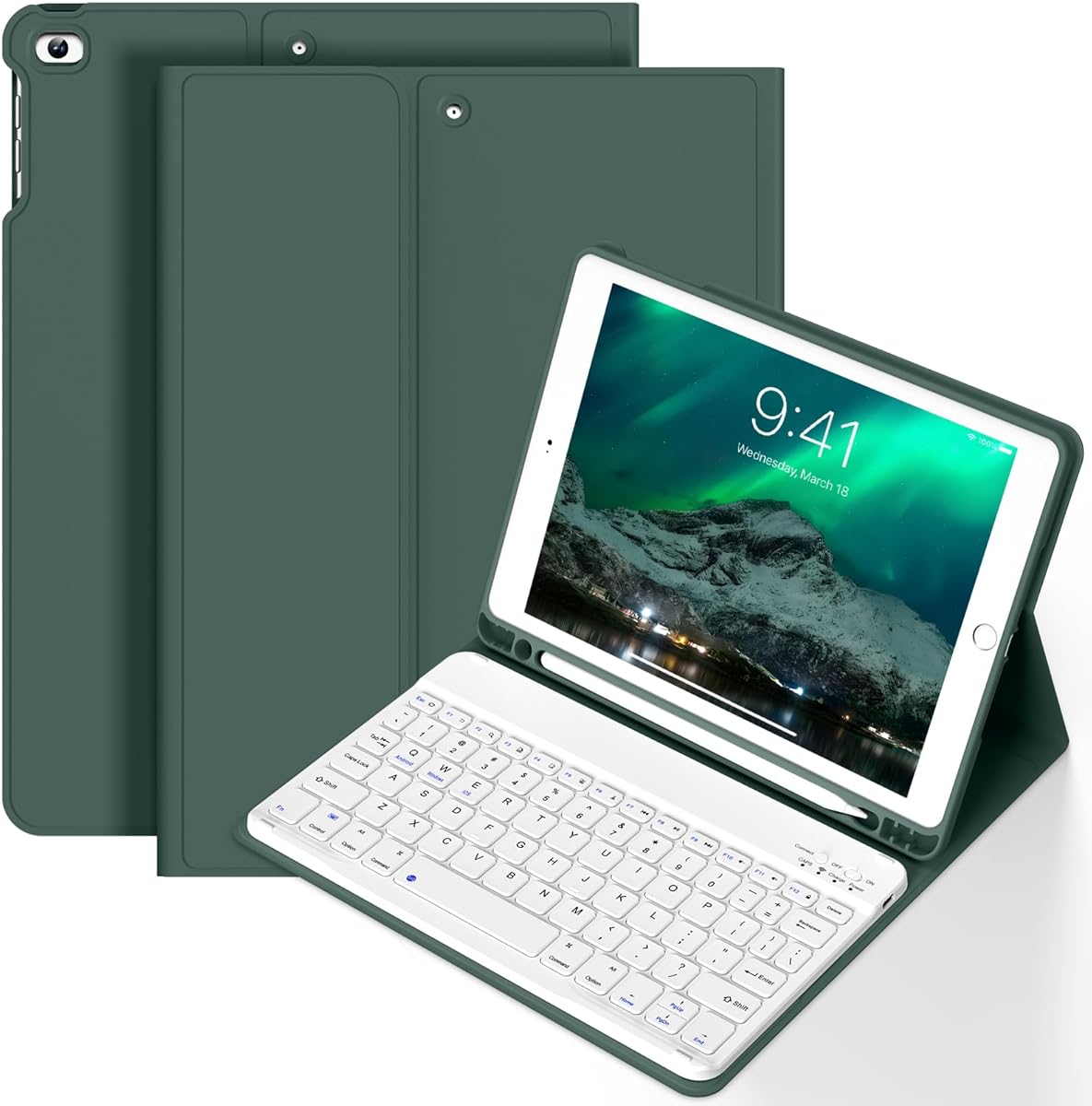 Keyboard Case for iPad 6th / 5th Generation (2018 2017 Model), 9.7 inch Keyboard Case for iPad Air 2/Air with Pencil Holder, Auto Wake Sleep, Dark Green