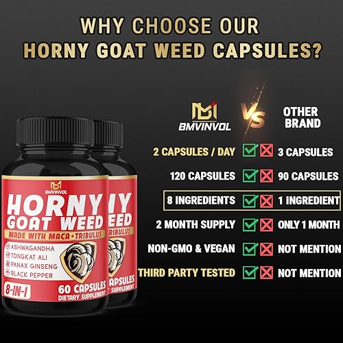 Miniatura 5 de BMVINVOL Cápsulas de malezas de cabra cachonda con maca, tribulus, ginseng. Ashwagandha, Tongkat Ali, 8 en 1 para apoyar los niveles de energía
