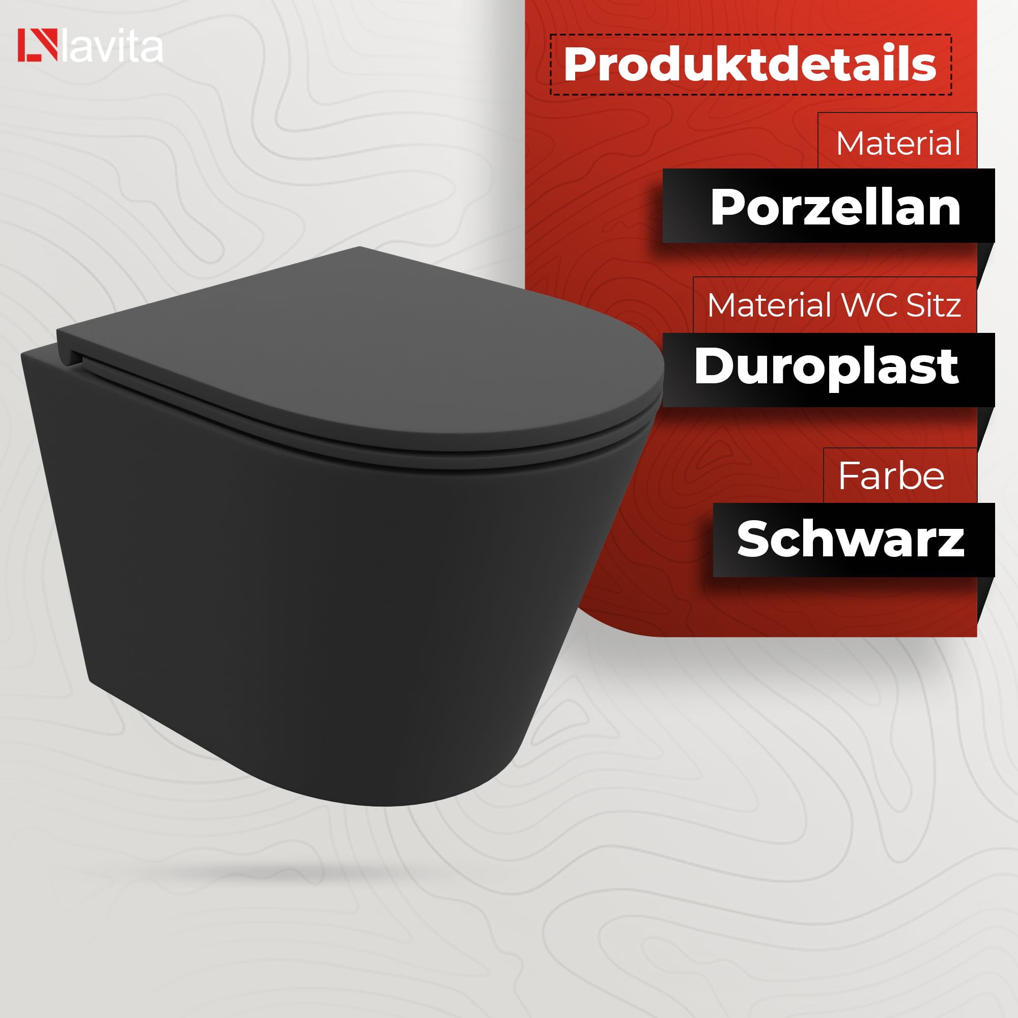 Lavita LAV 101 Vorwandelement für WC 40cm + Wand Hänge Tiefspül WC GALVE Schwarz Spülrandlos + Bedienplatte LAV 200.3.5 Gold | Komplettset | Unterputz Spülkasten | Toilette Komplett Sett