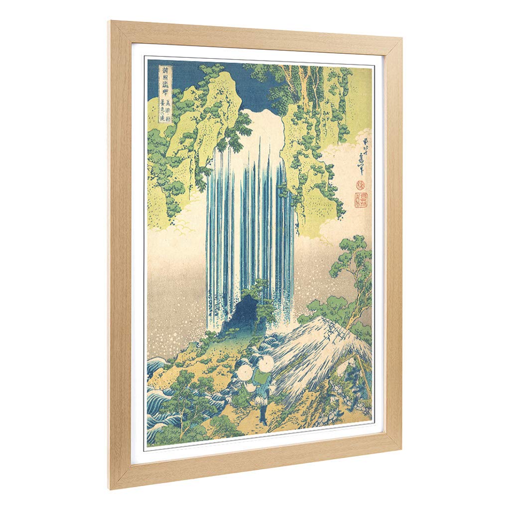 Big Box Art Framed Print of Katsushika Hokusai Yoro Waterfall Japanese Oriental Design | Wall Art Picture| Home Decor for Kitchen, Living Room, Bedroom, Office, Oak, A2 / 24.5x18 Inch / 62x45cm