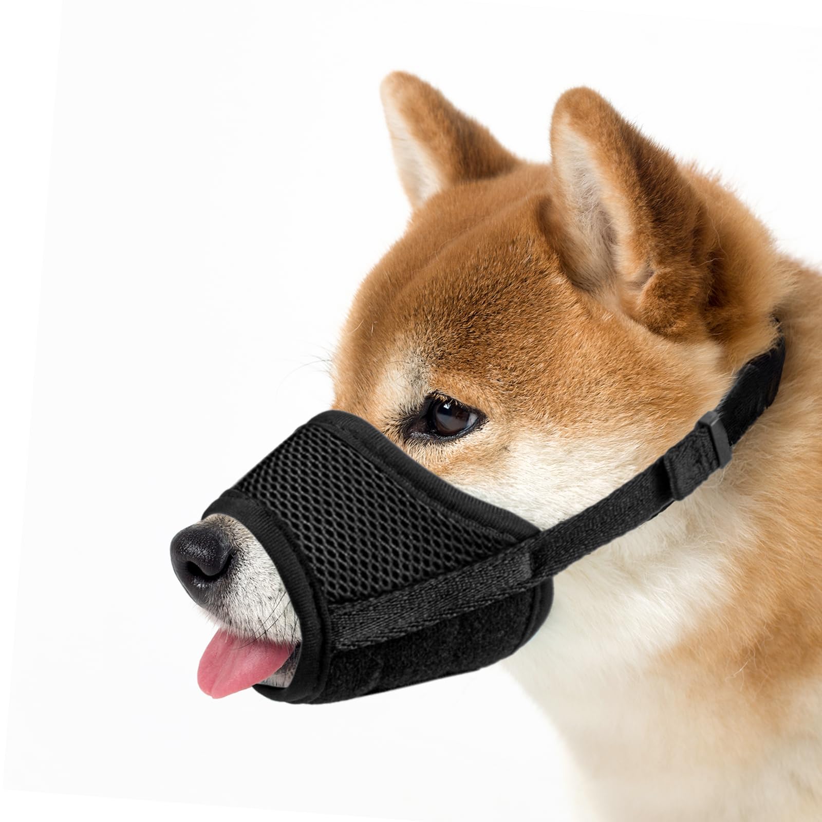 ILEPARK Bozal para Perros, Bozal Ajustable Fabricada en Malla de Nailon Transpirable, Antimordeduras Ladridos Masticar para Perros pequeños Medianos Grandes (S, Negro)