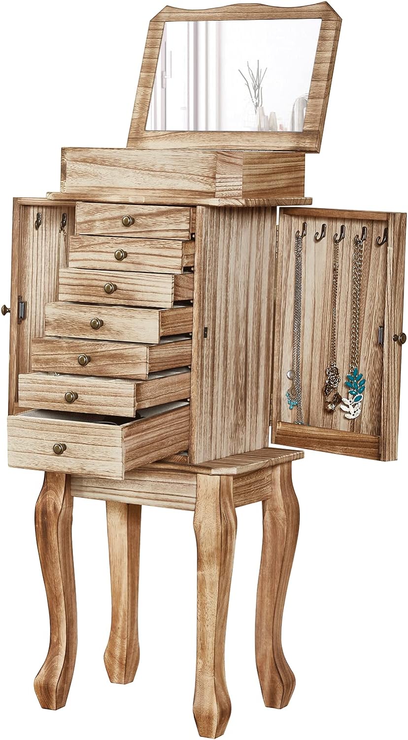 Emfogo Standing Jewelry Armoire, 7 Drawers & 2 Side Doors