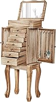 Emfogo Standing Jewelry Armoire: 7 Velvet-Lined Drawers, Flip Mirror, Side Doors - Solid Wood Organizer Cabinet