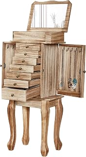 Emfogo Standing Jewelry Armoire: 7 Velvet-Lined Drawers, Flip Mirror, Side Doors - Solid Wood Organizer Cabinet