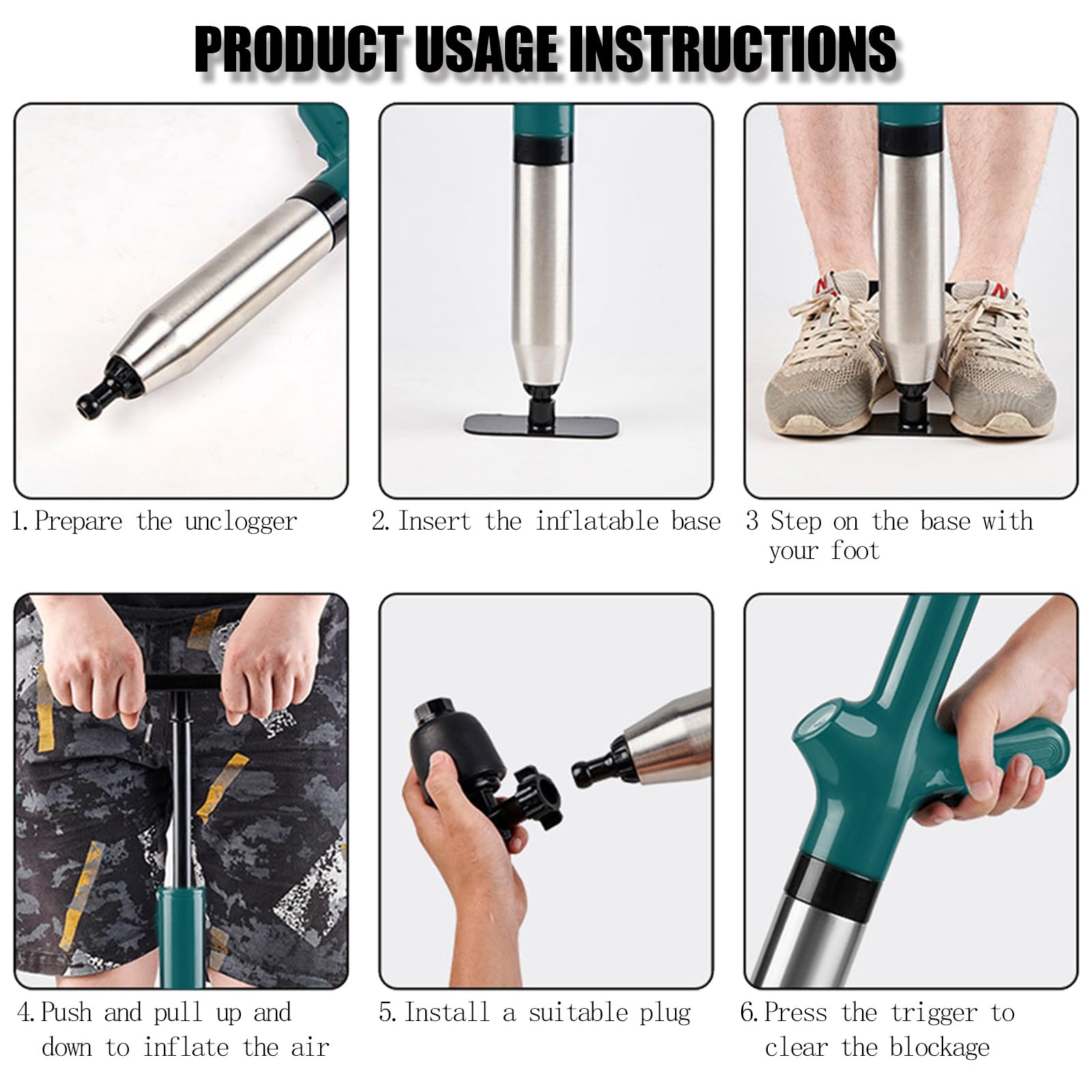 Wenbones Stantuffo per WC ad Aria Compressa, Sturalavandini a Pressione Nuovo Multifunzionale, Stura Lavandini e Scarichi per Disintasare WC, Lavello, Vasca, Scarico a Pavimento (Blu)