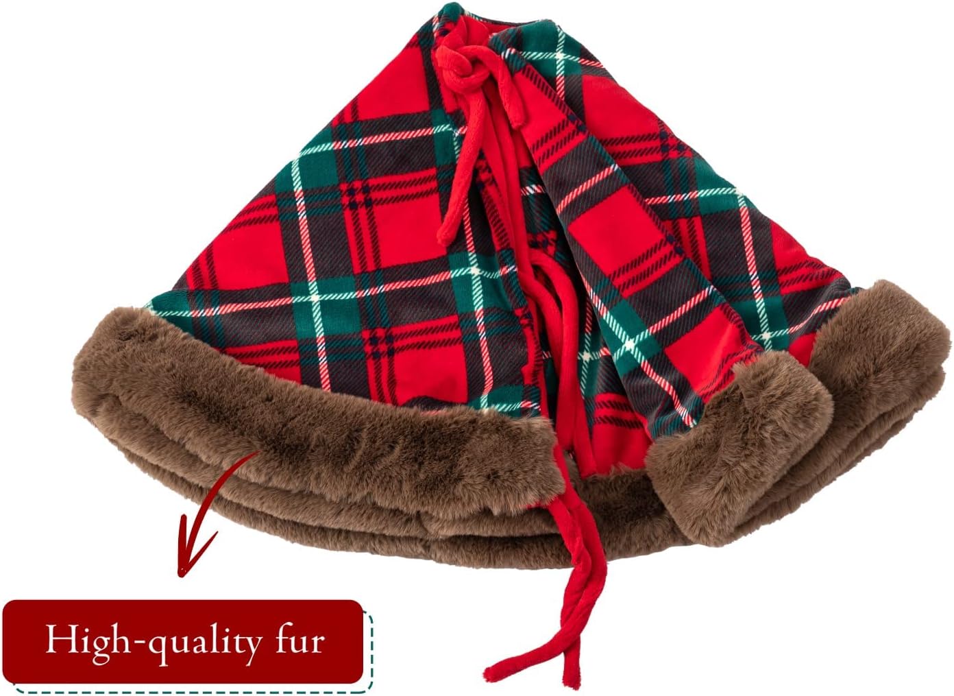 Cozy Bliss 48 Inch Faux Fur Christmas Tree Skirt Blanket Red and Green Buffalo Plaid Decorations Rustic Xmas Tree Mat for New Year Holiday Party : Home & Kitchen