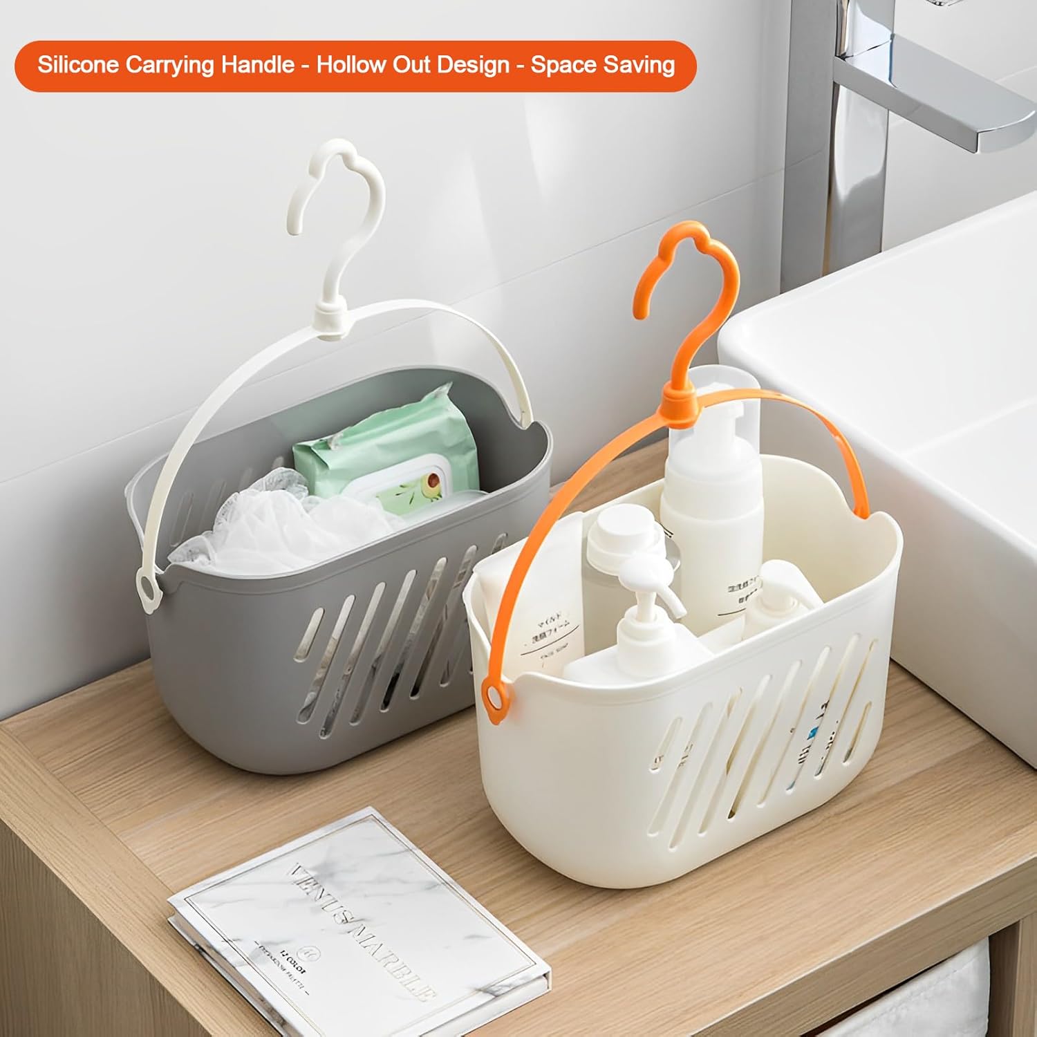 4 Pieces Hanging Shower Caddy Plastic Hanging Shower Caddy Basket Portable Kitchen Organizer Storage Basket with Hook for Home small shower caddy (Blue，Gray, White, Pink)