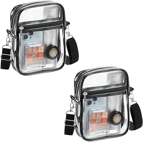 MoKo Bolsa transparente aprobada para estadios, bolsa cruzada transparente, impermeable, bolsillo de PVC, Negro -, Paquete de 2