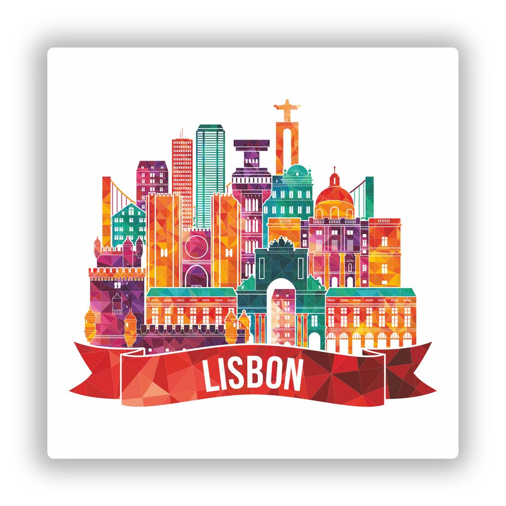 Destinationvinyl Multi 2 X 10Cm/100Mm Lisbon Skyline Vinyl Stickers Travel Luggage #10057