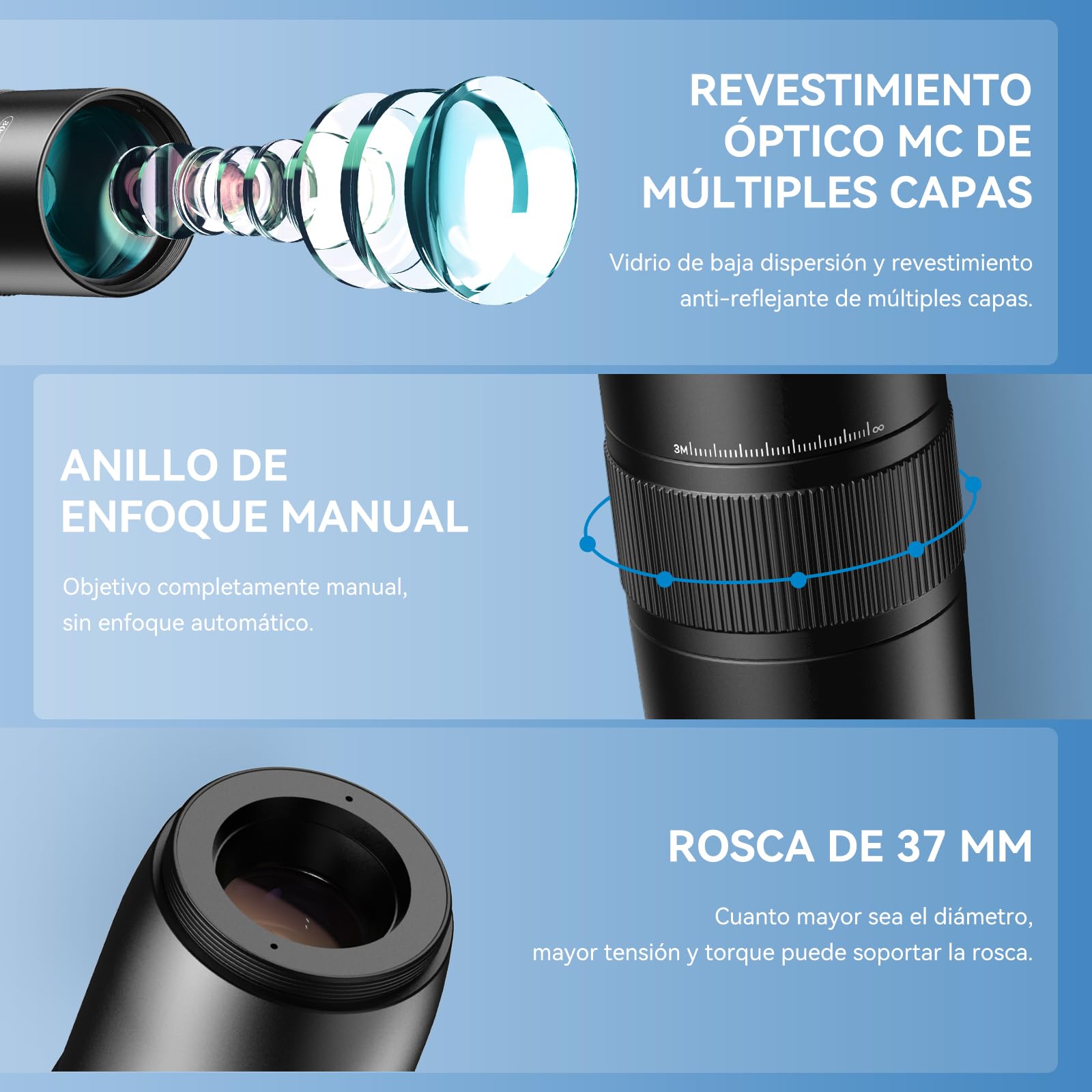30x Objetivo Telefoto con Trípode - Kit de Lentes para Cámara de Teléfono con Clip Universal, Accesorio para iPhone y Android
