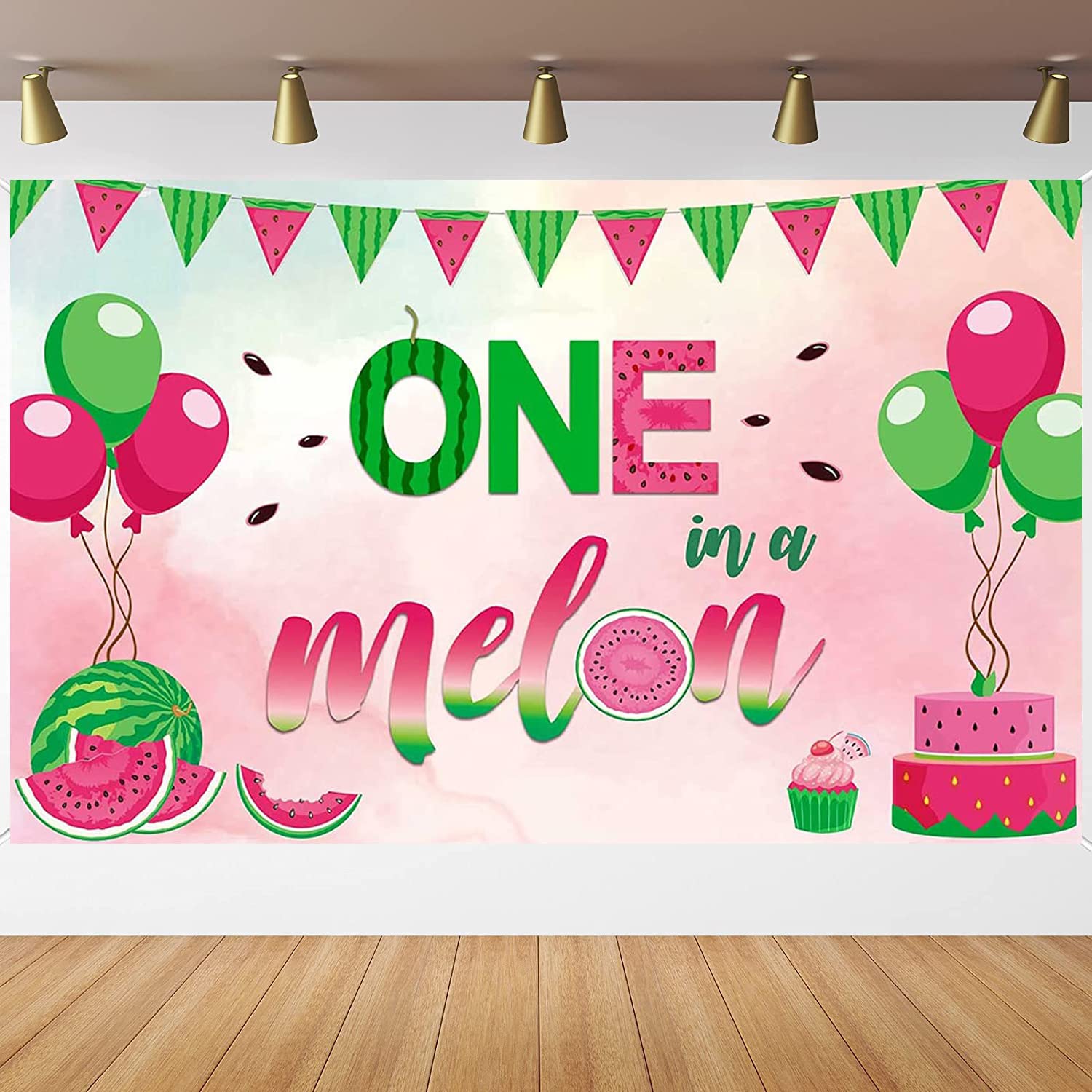 ONE IN A MELON Hintergrund - 7x5 Fuß (ca. 2,1x1,5m) Wassermelonen-Motiv, Für 1. Geburtstag, Kinderparty-Dekoration