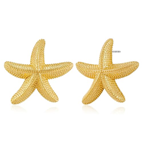 Chunky Gold Stud Earrings for Women Conch Seashell Starfish Earrings