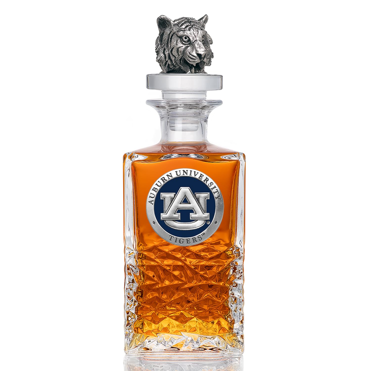 University of Auburn (Tiger Head) Heritage Decanter with 3D Stopper | 25 OZ Liquor Pourer | Expertly Crafted Pewter GlassU