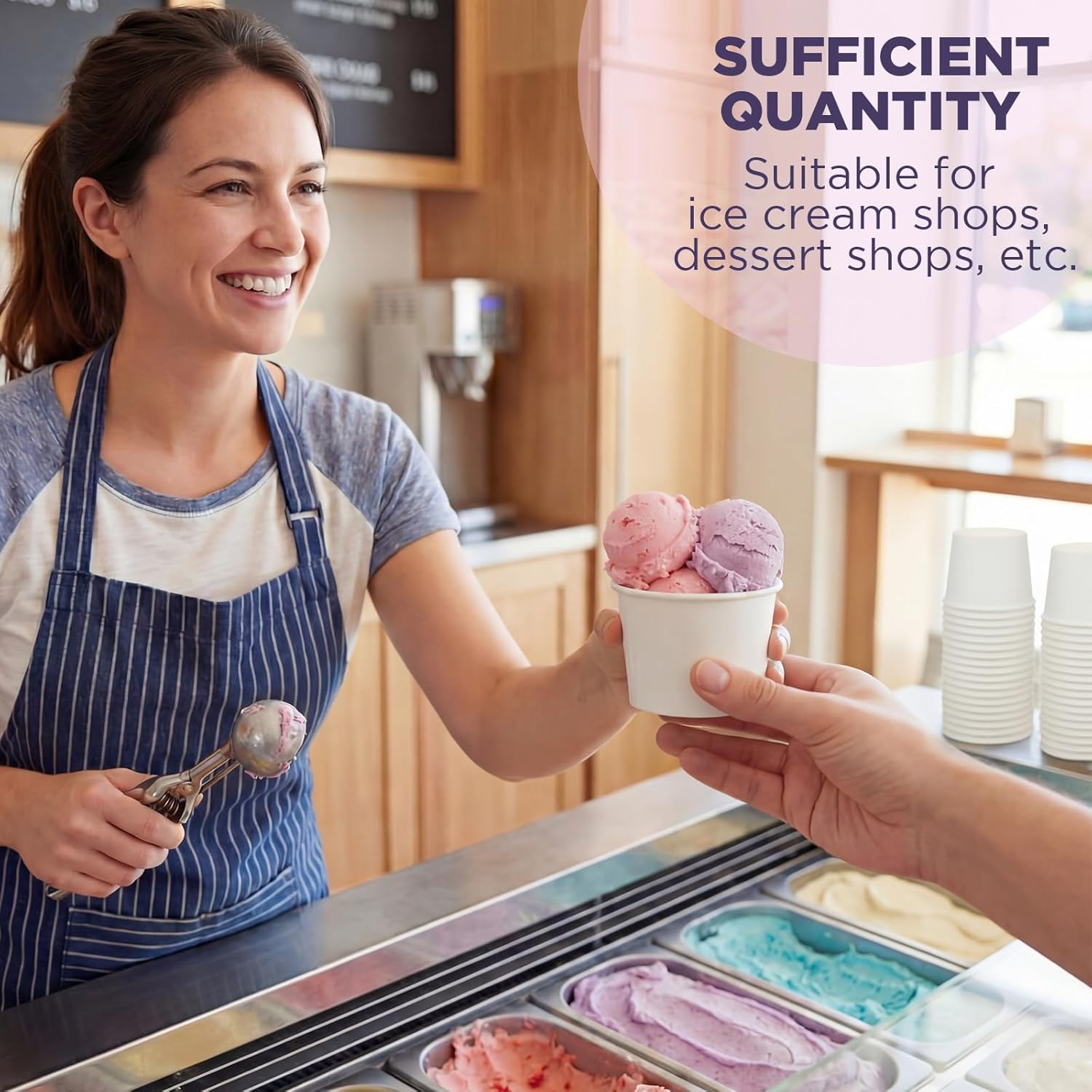 2000 Pack 4oz Disposable Ice Cream Cups Bulk, Leak-proof Paper Dessert Bowls Containers for Frozen Yogurt, Sundae, Gelato, Party & Catering Supplies, White