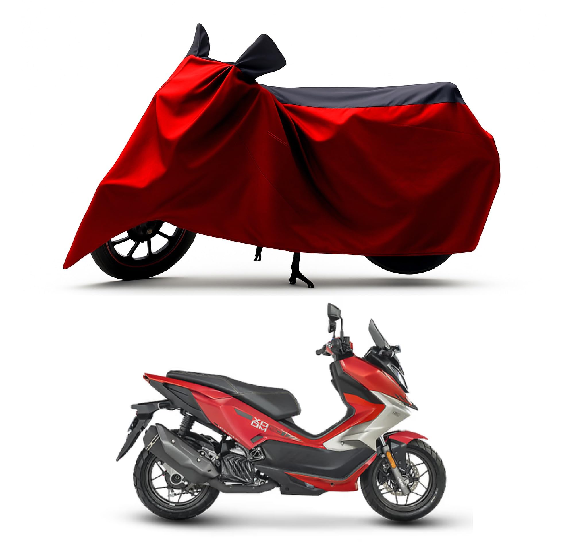 All Season Protection Bike Cover for Hero Xoom 160 Scooty Bike Cover with Water-Resistant and Dust Proof Premium 190T Fabric_Black Stripe with Red Body-image-22