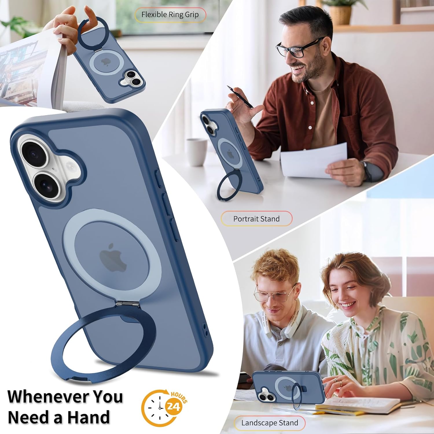 Ultra-Magnetic Stand for iPhone 17 Case [Military Drop Protection] [Compatible with MagSafe] Shockproof Translucent Matte Slim Ring Holder Case for iPhone 17 (Blue)