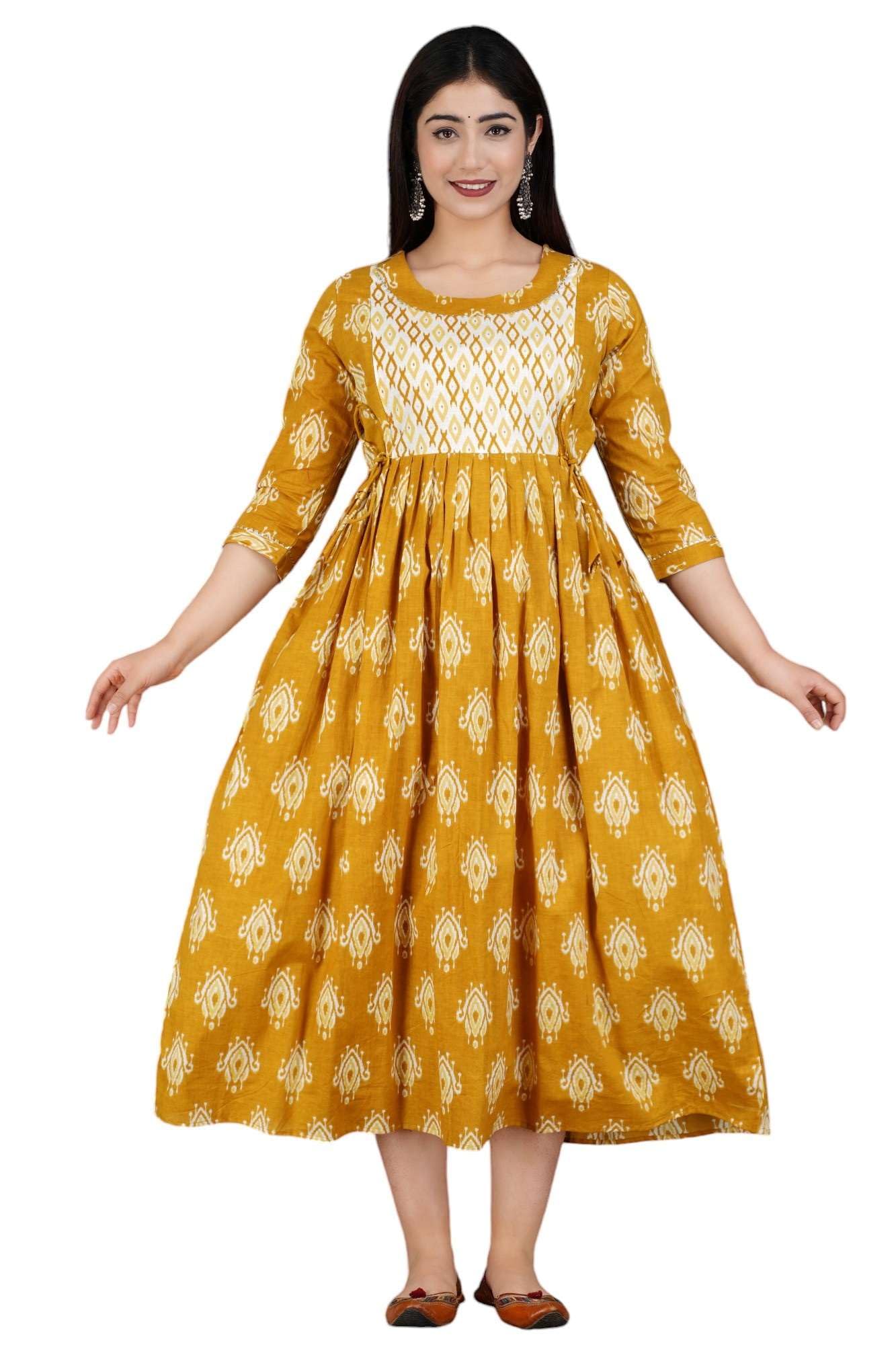 Women's Pure Cotton Maternity Gown/Maternity Wear/Feeding Gown A-line Maternity Feeding Dress/Maternity Feeding Kurtis for Women/Maternity Dress for Women-Yellow-image-34