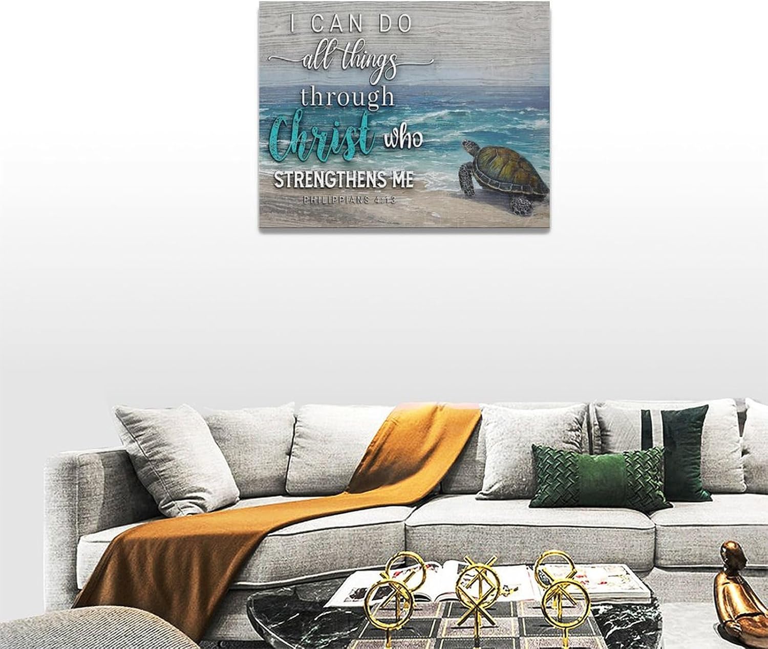 Christian Turtle Wall Art Inspirational Bible Verse Pictures Wall Decor Beach Ocean Canvas Prints Framed Modern Painting Artwork for Bedroom Office Living Room Bathroom Dining Room 16"x12"