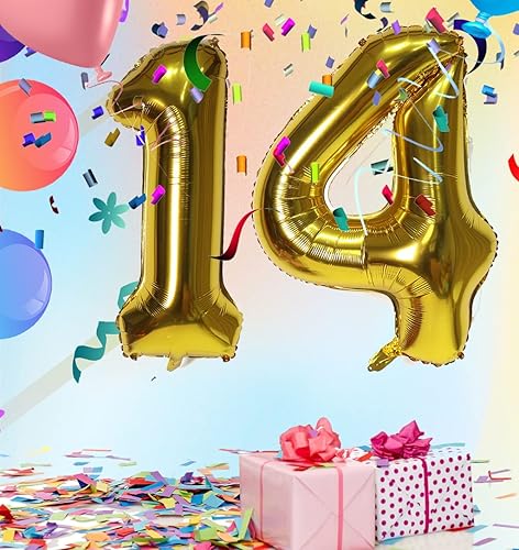 Miniatura 5 de Globos digitales dorados de 40 pulgadas, con número 14, globos de helio para decoraciones de fiesta de cumpleaños y suministros, decoración de