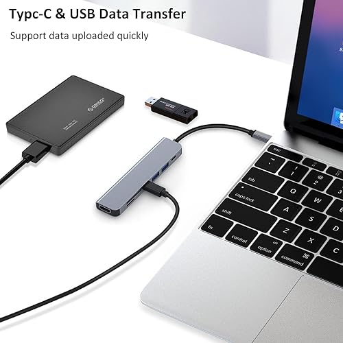 Miniatura 5 de Hub USB C 7 en 1 Estación de acoplamiento de aleación de aluminio USB C a HDMI Hub Dongle Lector de tarjetas SDTF compatible con MacBook ProAir XPS