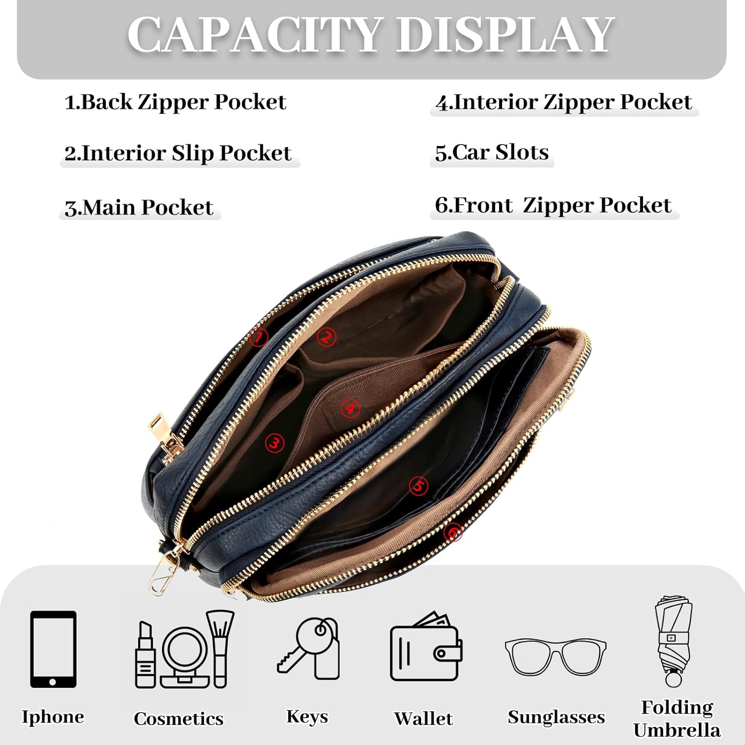 Crossbody Bag for Women Leather Purse Anti Theft Multi Pockets Wide Adjustable Strap Shoulder Handbag RFID Blocking - Image 4