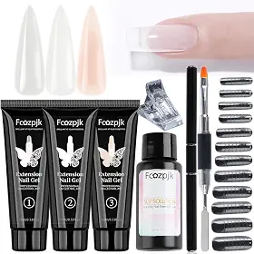 Fcozpjk Poly Extension Gel Nail Kit, Clear White Pink Builder Nail Gel Kit With Slip Solution Dual Nail forms, Nail Clips for Poly Gel, Nail Starter Kit, Home Manicure Set
