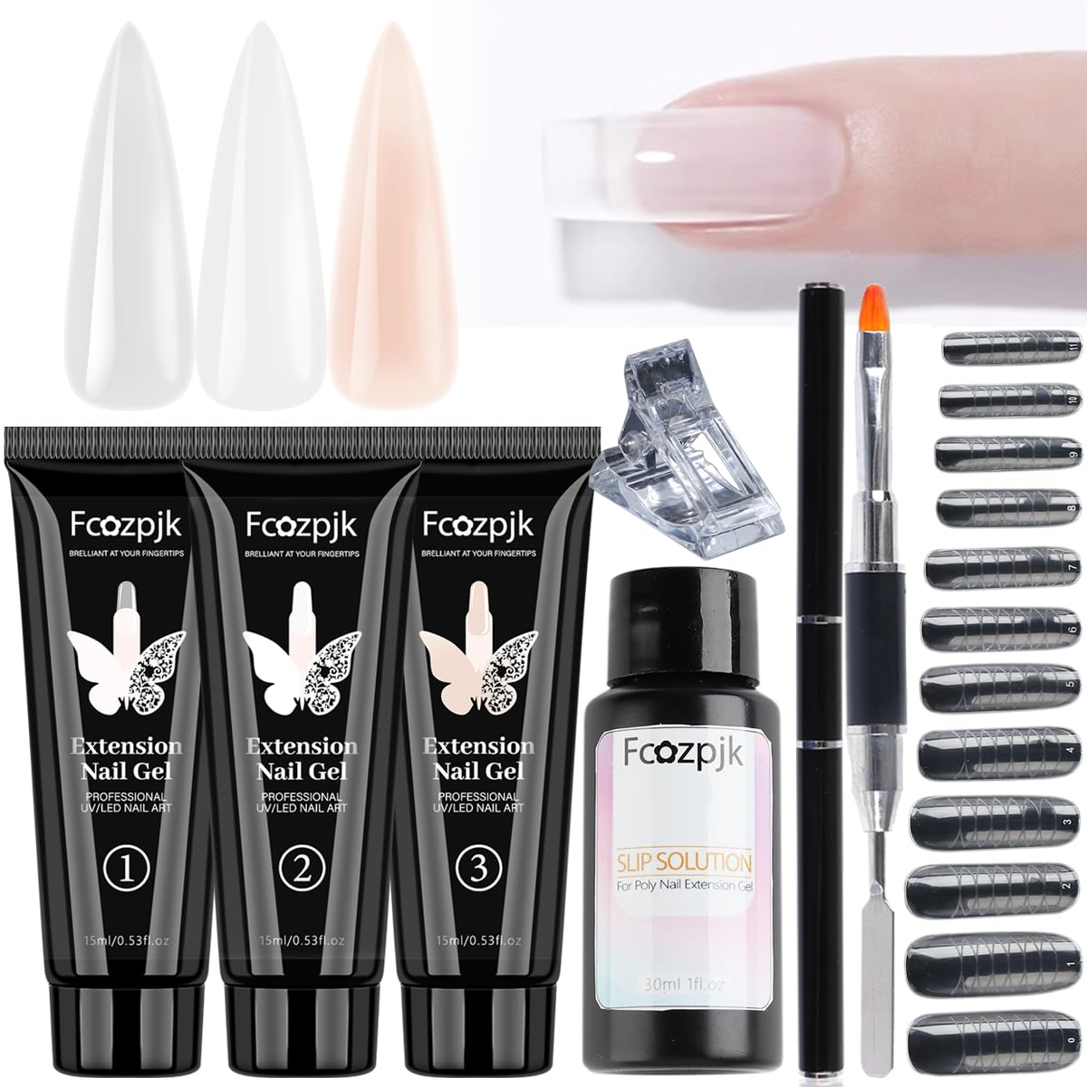 Poly Extension Gel Nail Kit Clear White Pink With Slip Solution Dual Builder Nail Forms Clips for Poly