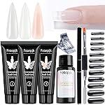 Fcozpjk Poly Extension Gel Nail Kit, Clear White Pink With Slip Solution Dual Builder Nail Forms, Clips for Poly Gel, Starter Kit for Home Manicure Set, Nude