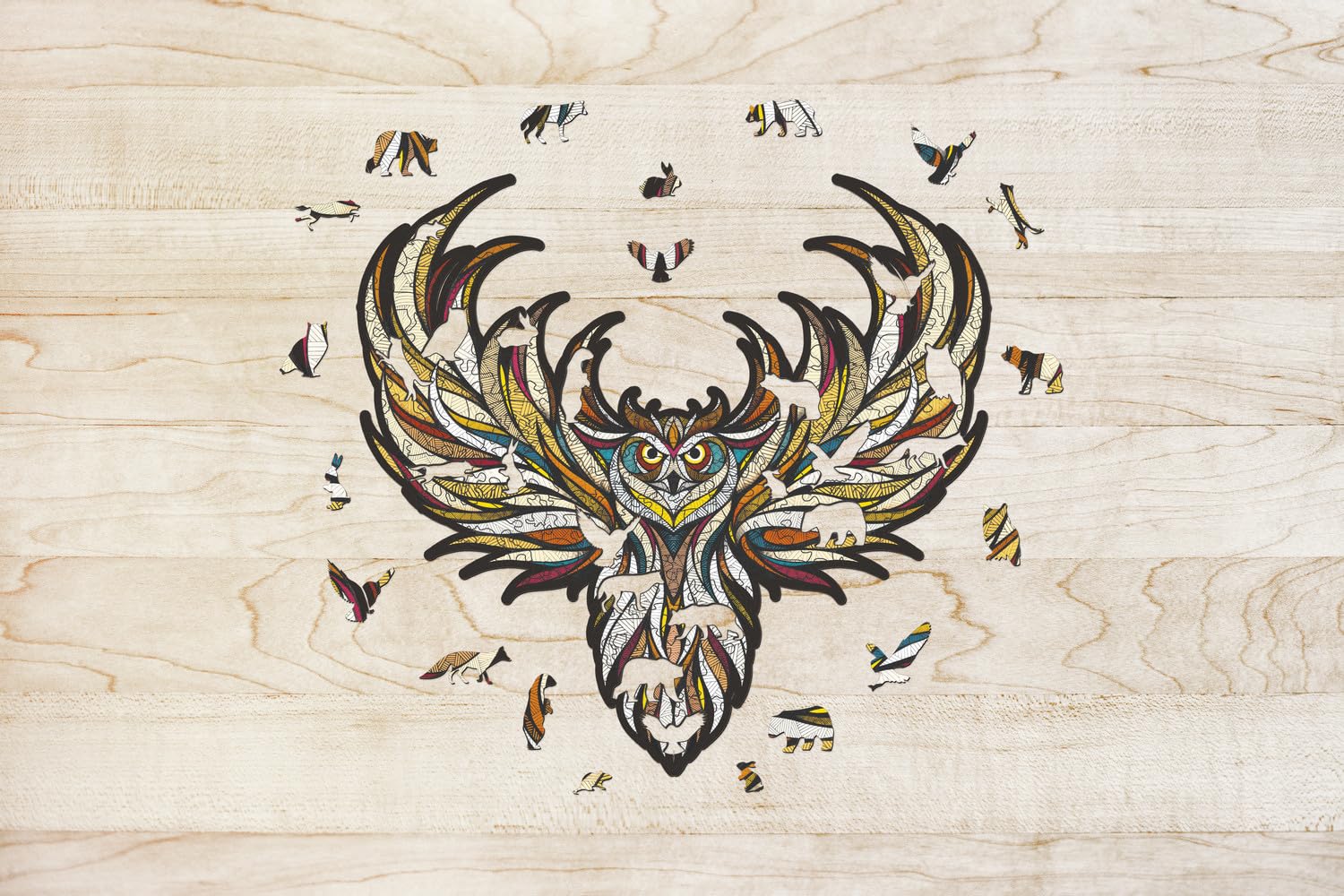 EWA Eco-Wood-Art - Owl L Wooden Box-Puzzle Classique en Bois - Casse-tête pour Adultes et Adolescents -à Monter soi-même sans Colle- 230 pièces