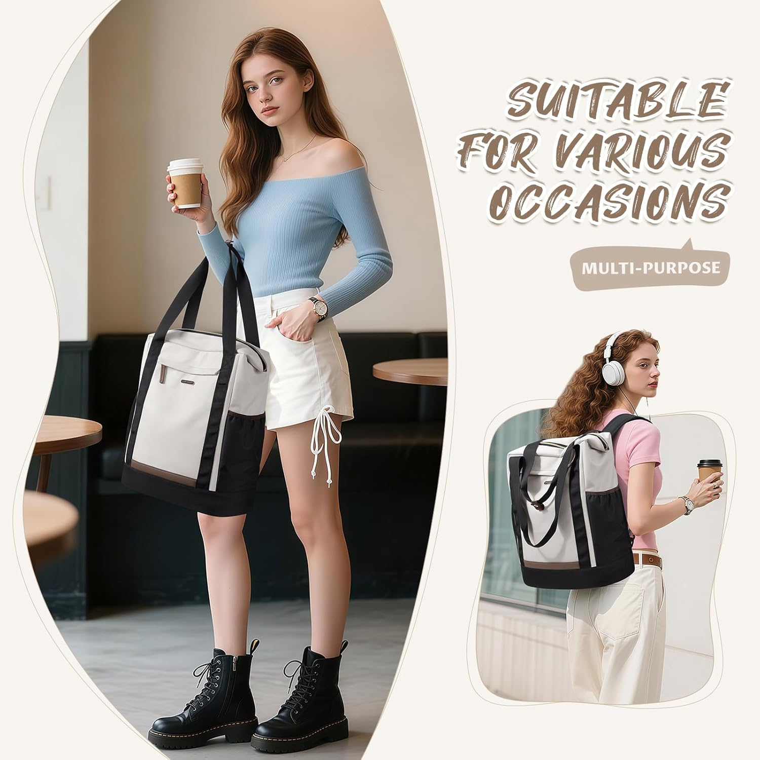 Laptop Backpack for Women,Adjustable Tote Work Business Backpack,TravelPersonal Carry On Bag,17.3Inch,WBlack - Image 7