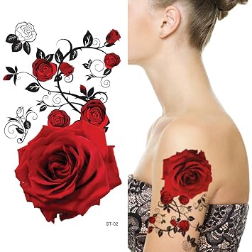 Supperb Temporary Tattoos - Red Roses 8 x 4 inches