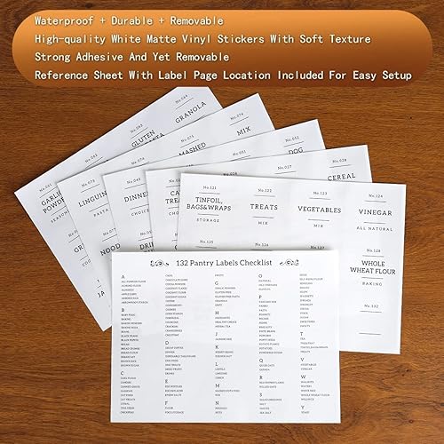 Miniatura 5 de Tarros apilables de vidrio de 16 onzas con 132 etiquetas de despensa preimpresas, 6 recipientes de almacenamiento de vidrio grueso con tapa