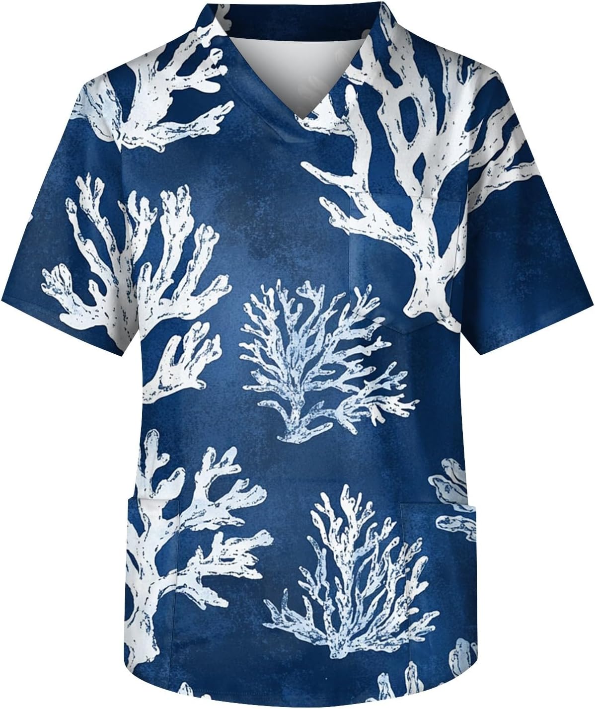 Men's Scrubs Top Printed Short Sleeve Athletic Fit Work Uniform Shirt with Pockets