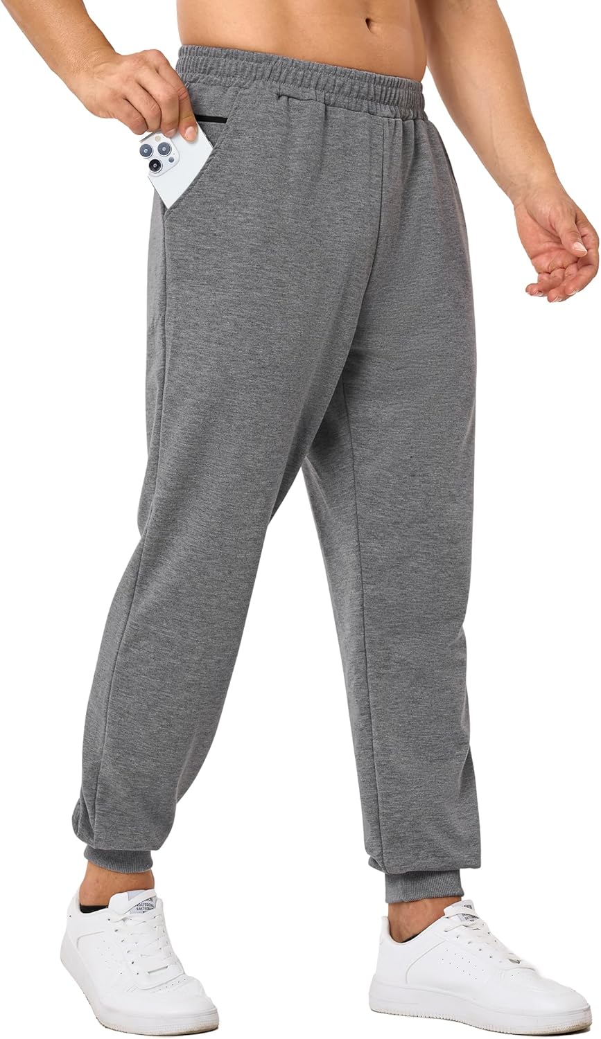 SILKWORLD Mens Sweatpants Tapered Athletic Joggers Workout Running Jogging Track Pants with Zipper Pockets