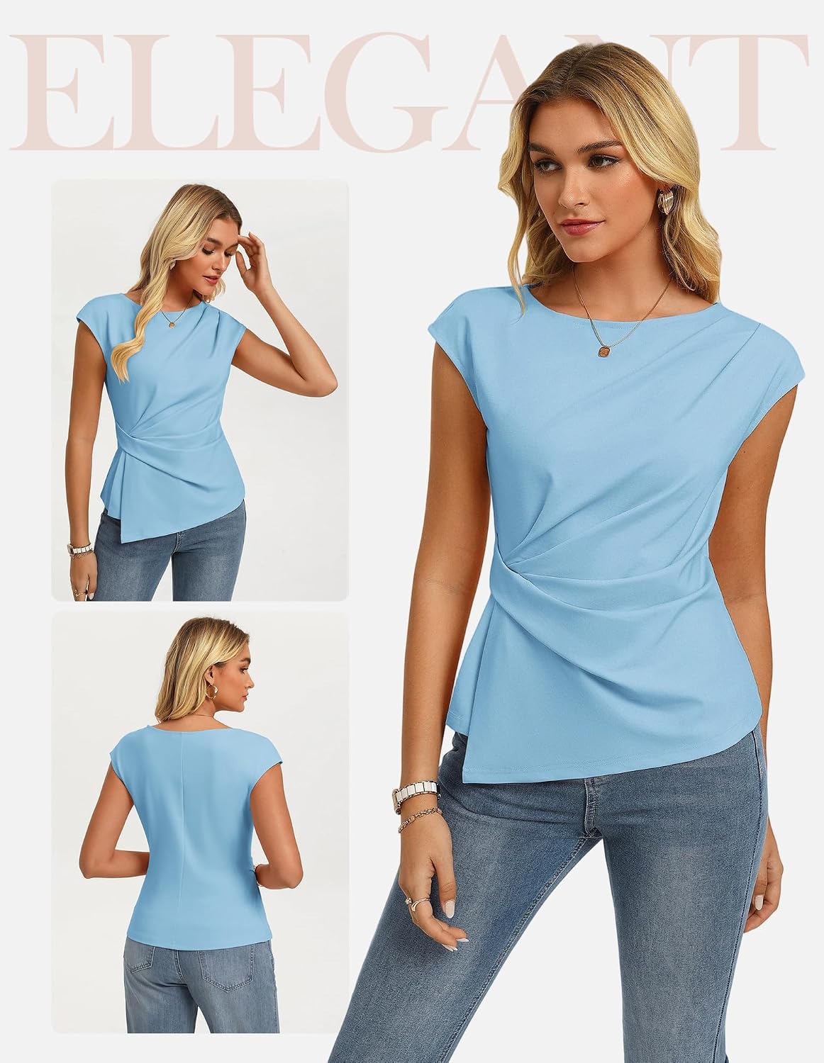 GRACE KARIN Womens 2026 Summer Short Sleeve Tops, Dressy Casual Peplum Shirts Outfit, Tunic Blouses Trendy Fashion Clothes thumbnail